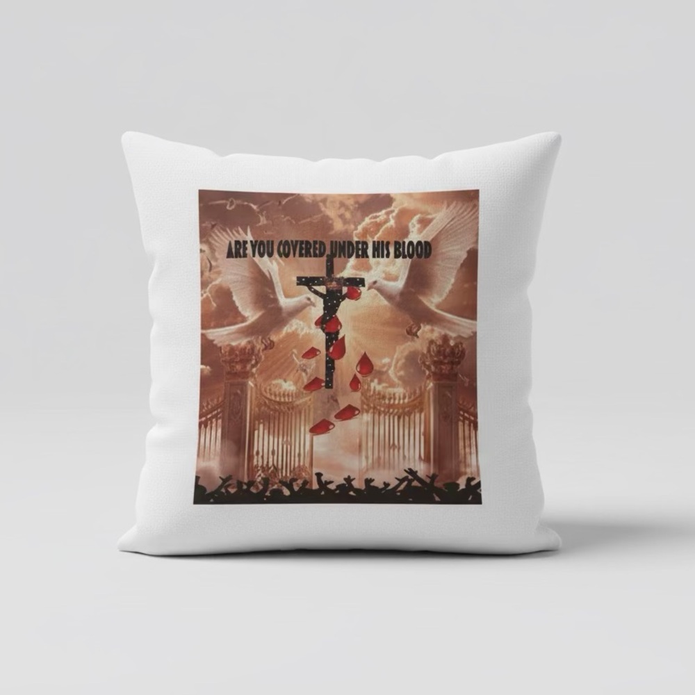 Religious Cross & Doves Decorative Pillow - White